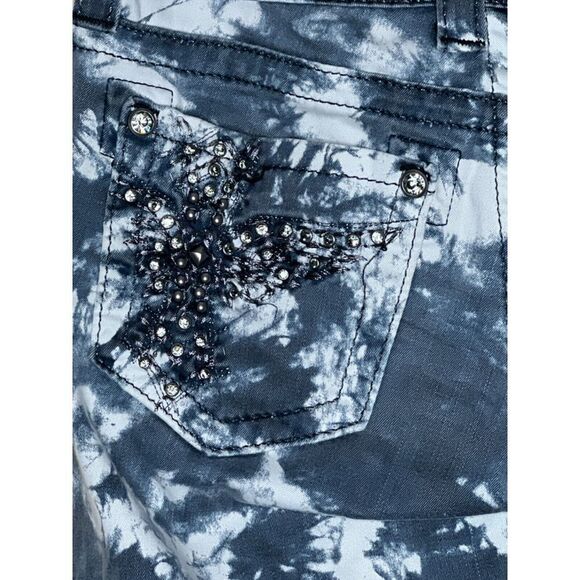 WOMENS MISS ME BLUE WHITE TIE DYE LOW RISE EMBELLISHED POCKETS SKINNY JEANS 27 - Picture 12 of 12